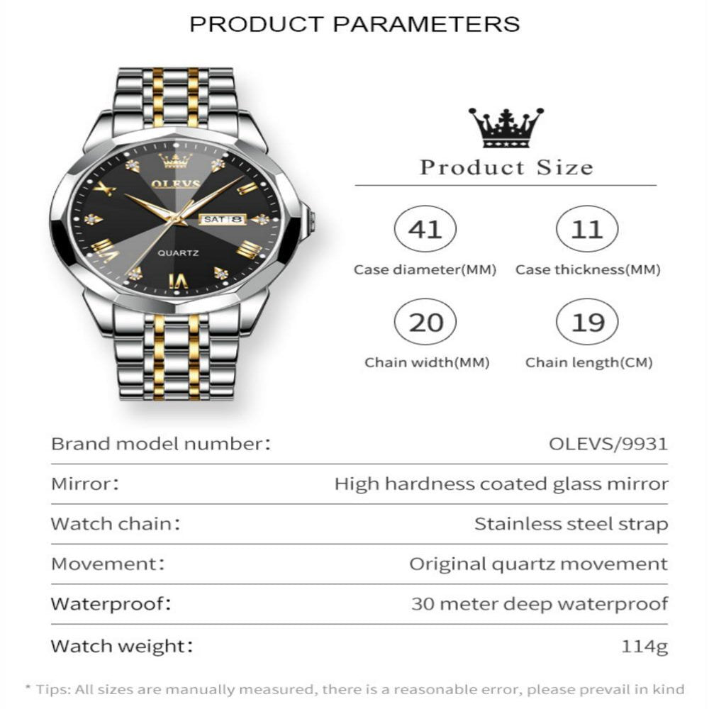 Luxury Casual Two Tone Stainless Steel Date Quartz Watch