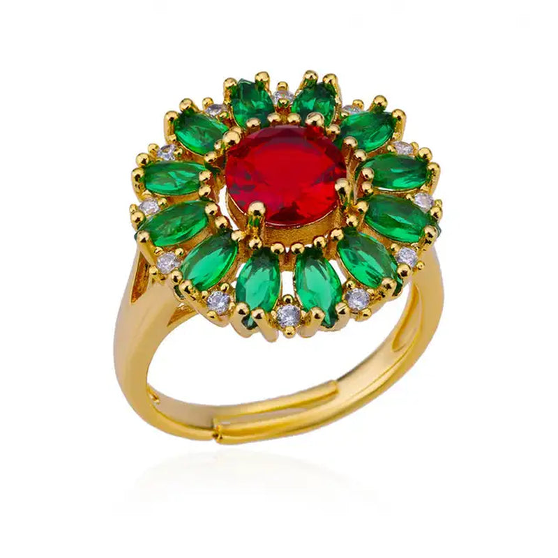 Green Zircon Water Drop Flower Rings for Women Open Stainless Steel Cubic Zirconia Finger Ring Jewerly Gift Anillos Mujer