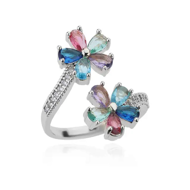 Green Zircon Water Drop Flower Rings for Women Open Stainless Steel Cubic Zirconia Finger Ring Jewerly Gift Anillos Mujer