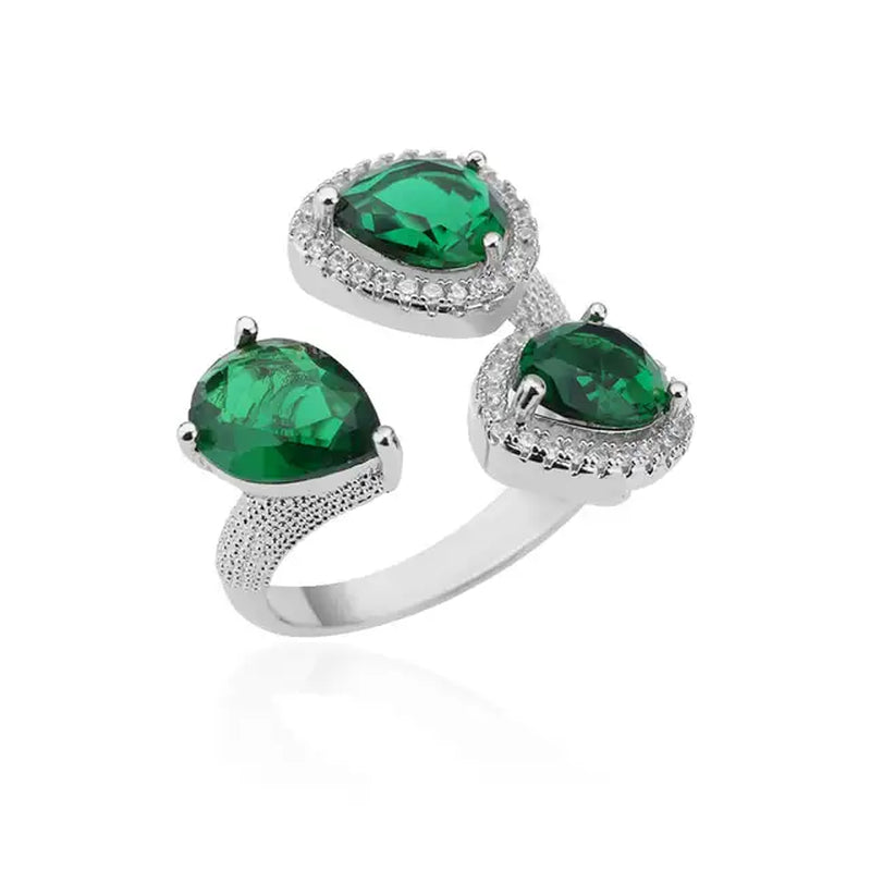 Green Zircon Water Drop Flower Rings for Women Open Stainless Steel Cubic Zirconia Finger Ring Jewerly Gift Anillos Mujer
