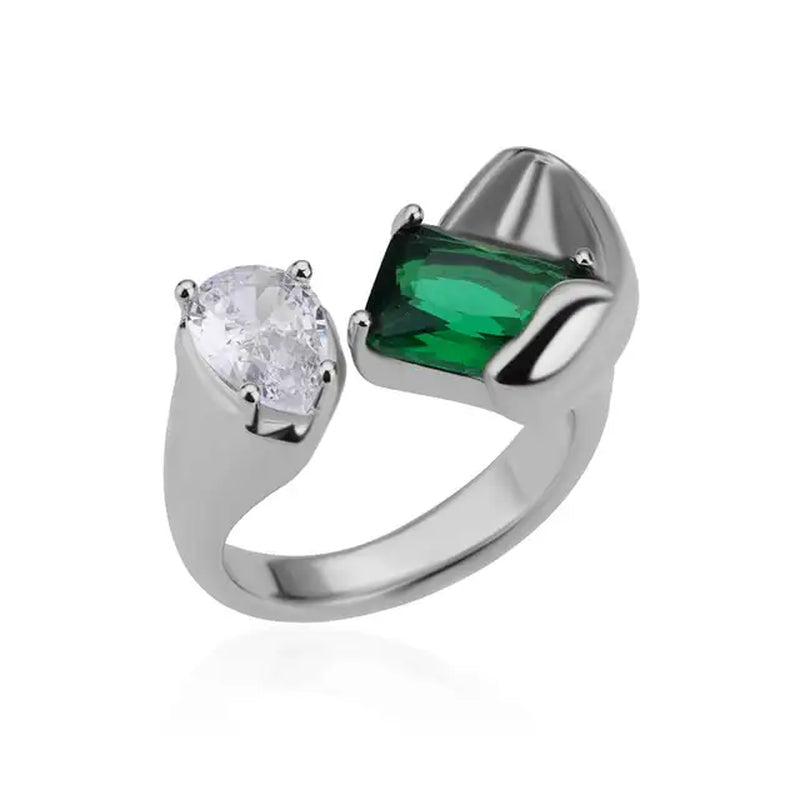 Green Zircon Water Drop Flower Rings for Women Open Stainless Steel Cubic Zirconia Finger Ring Jewerly Gift Anillos Mujer