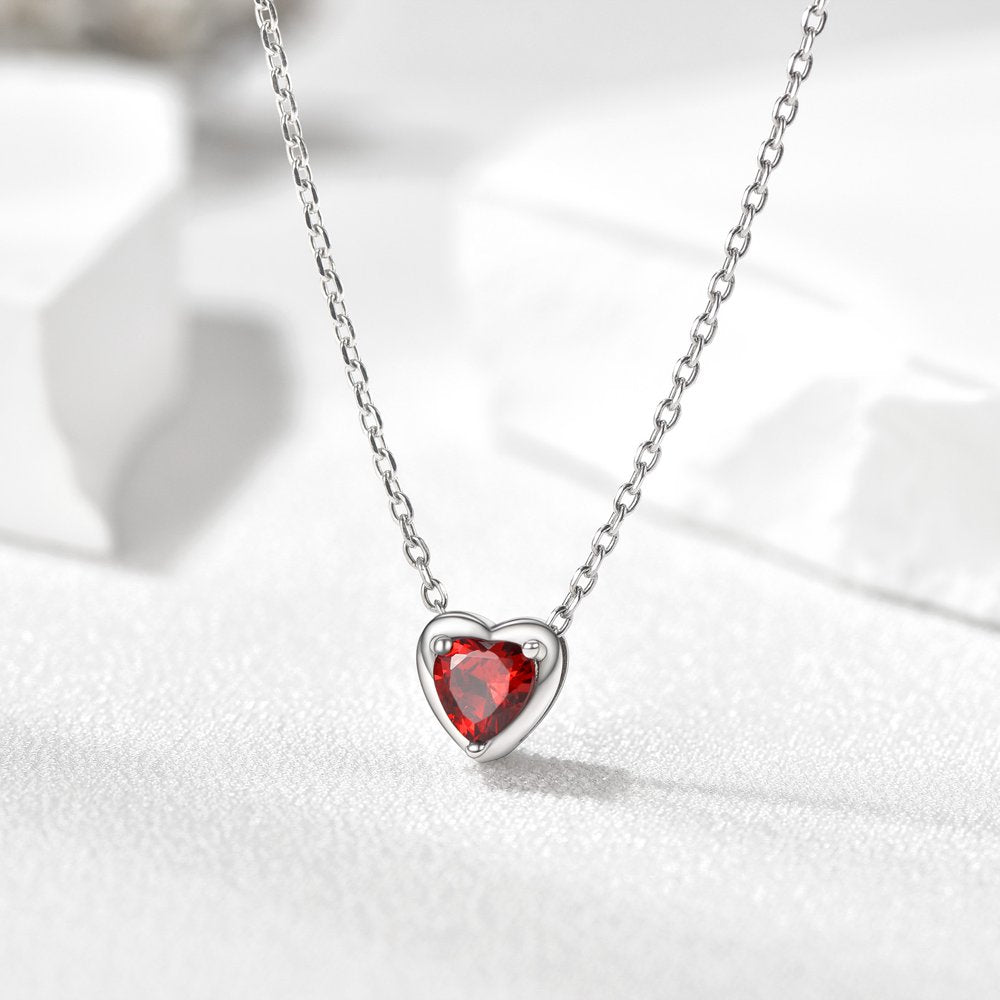 925 Sterling Silver Birthstone Love Heart Necklace