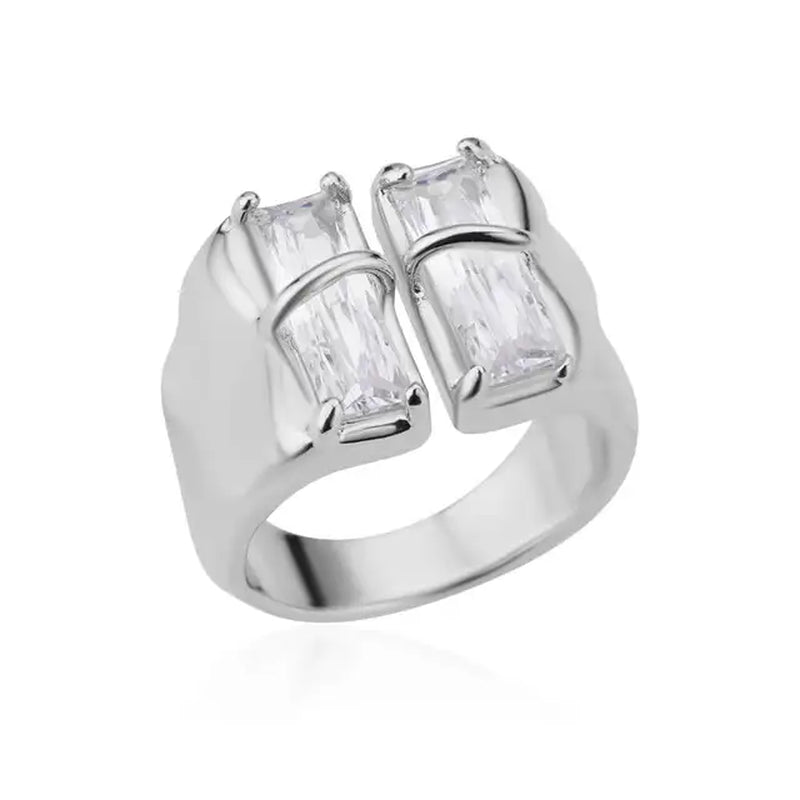 Green Zircon Water Drop Flower Rings for Women Open Stainless Steel Cubic Zirconia Finger Ring Jewerly Gift Anillos Mujer