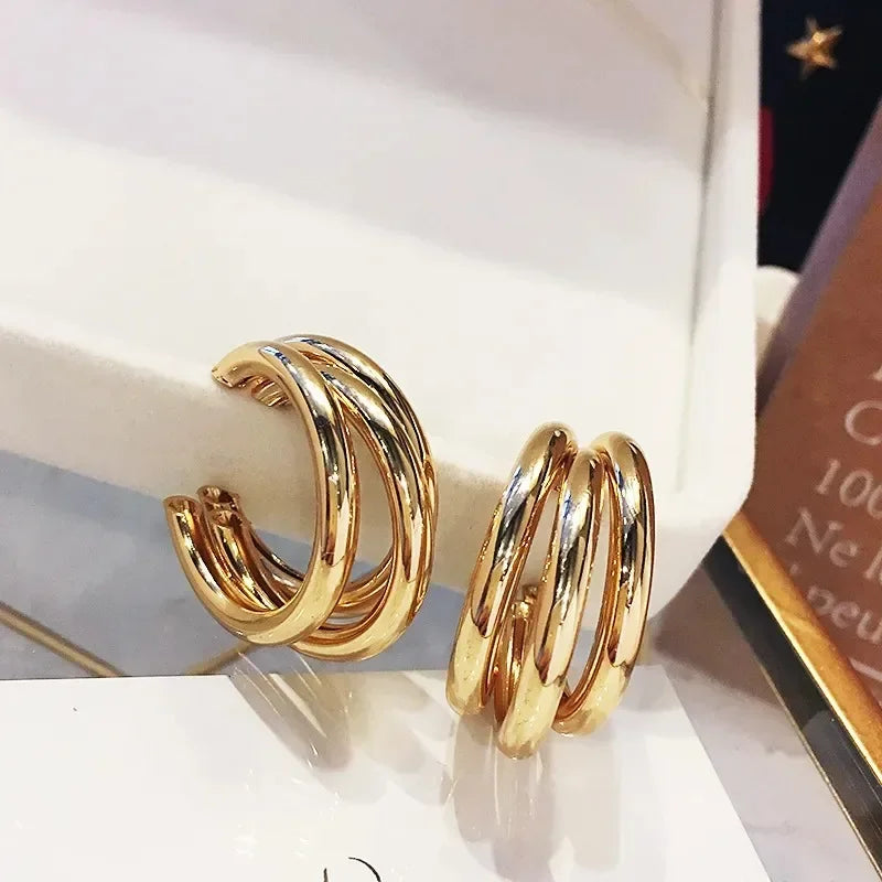 Fashion Earrings Korean Metal Elegant Hoop Earring Woman Vintage Geometric Statement Earrings