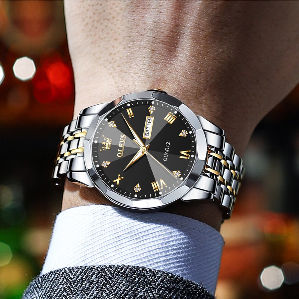Luxury Casual Two Tone Stainless Steel Date Quartz Watch