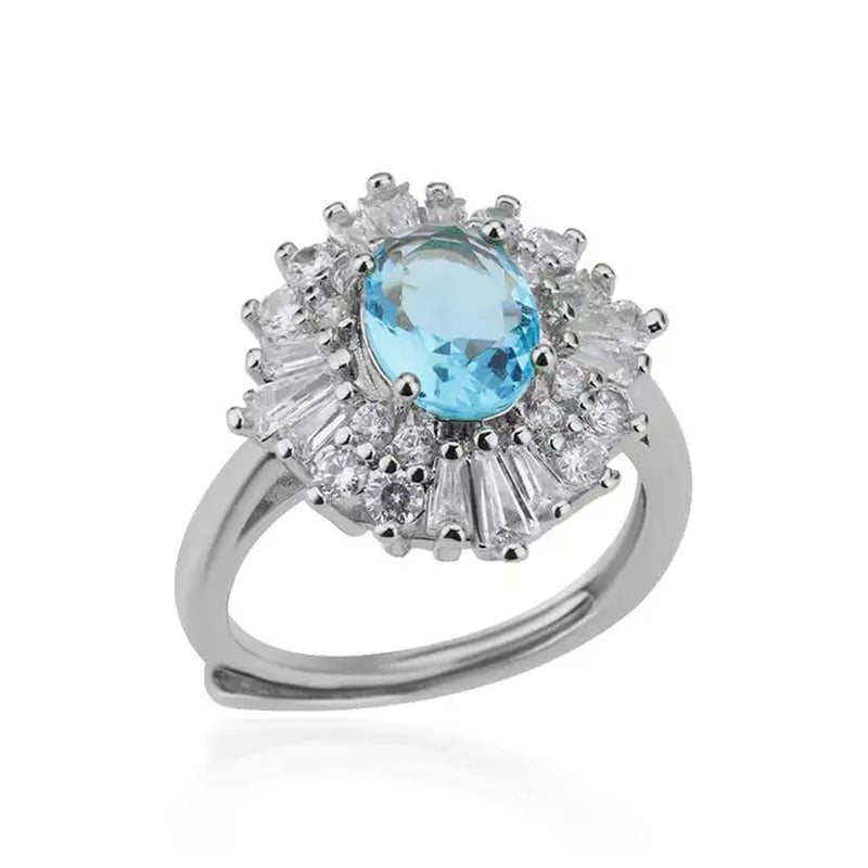 Green Zircon Water Drop Flower Rings for Women Open Stainless Steel Cubic Zirconia Finger Ring Jewerly Gift Anillos Mujer