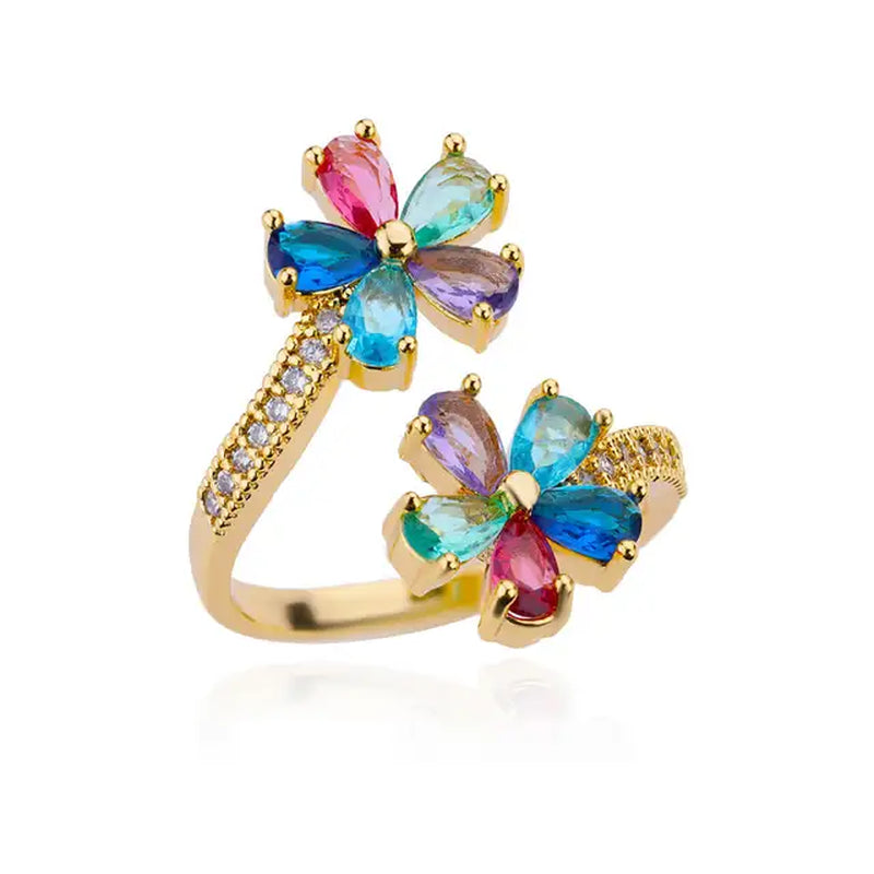Green Zircon Water Drop Flower Rings for Women Open Stainless Steel Cubic Zirconia Finger Ring Jewerly Gift Anillos Mujer