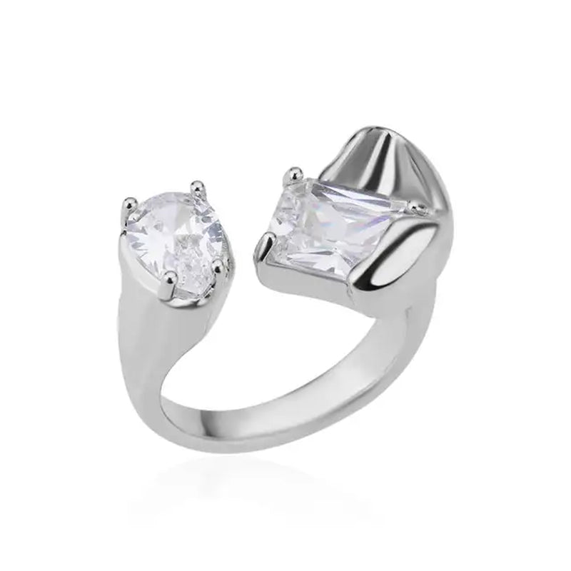 Green Zircon Water Drop Flower Rings for Women Open Stainless Steel Cubic Zirconia Finger Ring Jewerly Gift Anillos Mujer