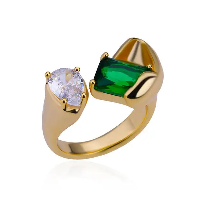 Green Zircon Water Drop Flower Rings for Women Open Stainless Steel Cubic Zirconia Finger Ring Jewerly Gift Anillos Mujer