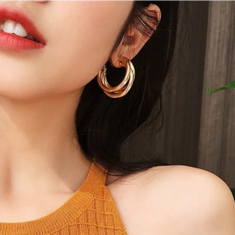 Stylish Korean Metal Hoop Earrings