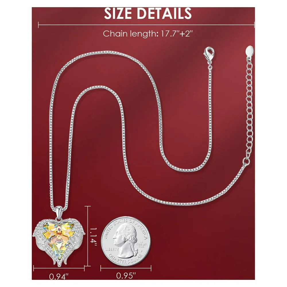 Angel Wing Love Heart Pendant Necklaces for Women Anniversary Valentine'S Day Best Gift Ideas for Women Fine Packing Gift Box