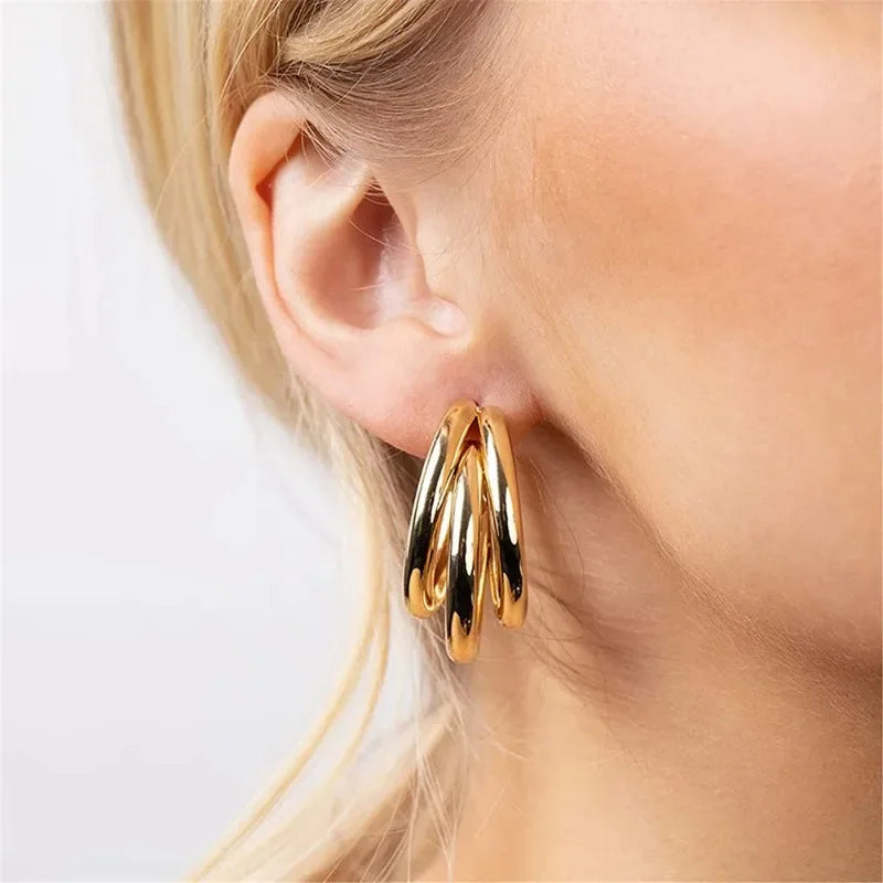 Fashion Earrings Korean Metal Elegant Hoop Earring Woman Vintage Geometric Statement Earrings Multiple Circle Ear Studs Jewelry